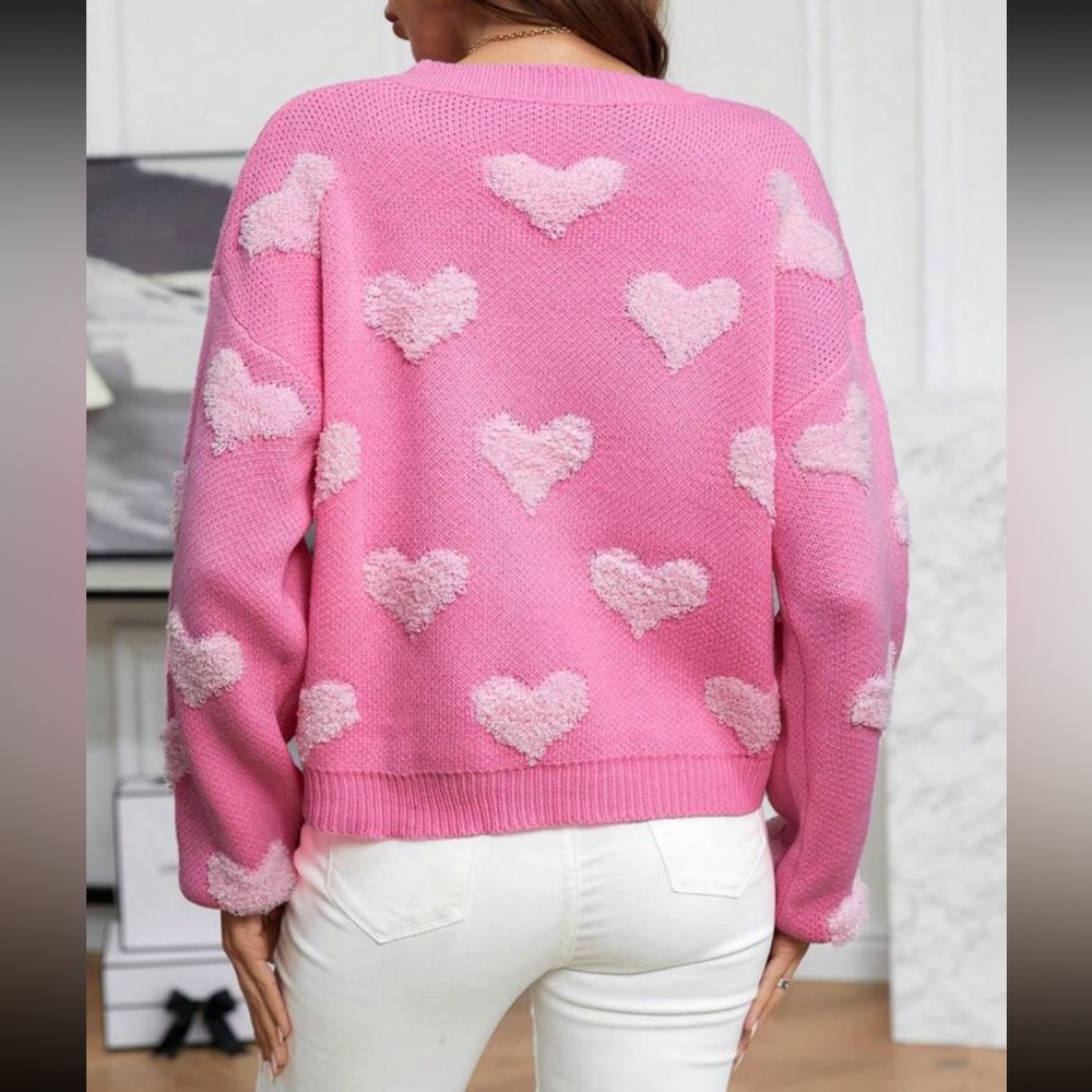 Pink Hearts Print Oversized Knit Sweater Top - Picture 6 of 6